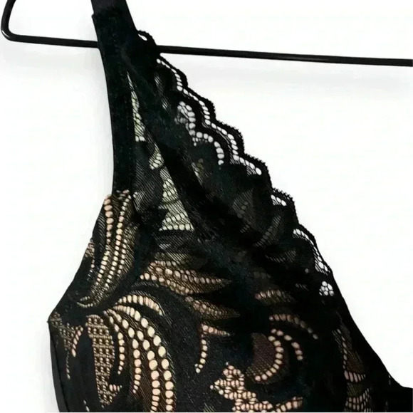 Adore Me 36D Lily Push-up Bra Black Lace over Nude With Sparkly Silver Hardware - Picture 6 of 13